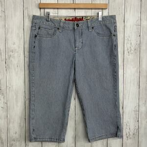 Soundgirl Blue White Stripe Bermuda Pedal Pusher Denim Cotton Jean Short Capri